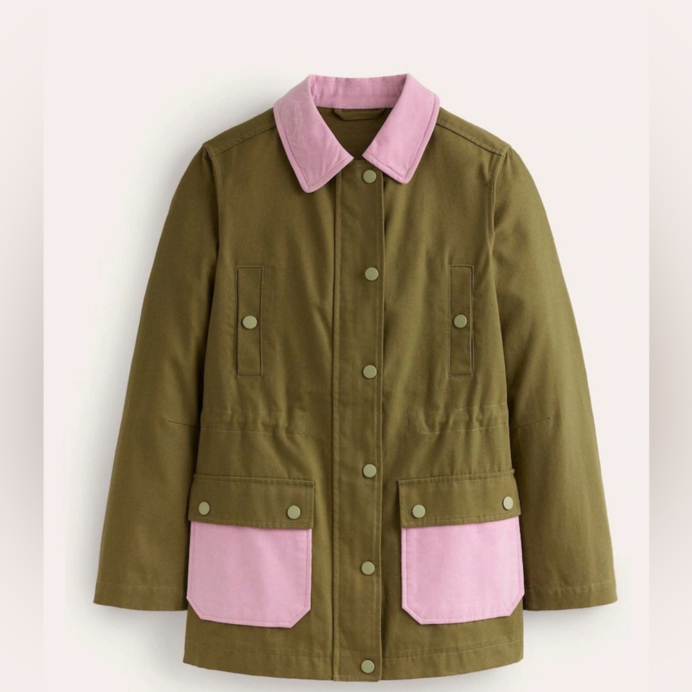Boden Barn Jacket Green with Pink Pockets